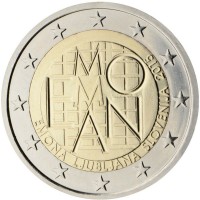 obverse of 2 Euro - Emona-Ljubljana (2015) coin from Slovenia. Inscription: EMONA LJUBLJANA SLOVENIJA 2015