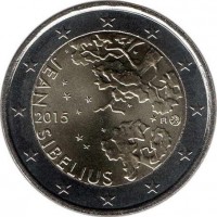 Finland coin 2 Euro - The 150th anniversary of the birth of composer Jean Sibelius (2015) obverse obverse of 2 Euro - The 150th anniversary of the birth of composer Jean Sibelius (2015) coin with KM# 233 from Finland. Inscription: JEAN 2015 SIBELIUS