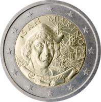 obverse of 2 Euro - 500th anniversary of Christopher Columbus' death (2006) coin with KM# 478 from San Marino.