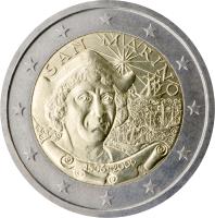 San Marino coin 2 Euro - 500th anniversary of Christopher Columbus' death (2006) obverse obverse of 2 Euro - 500th anniversary of Christopher Columbus' death (2006) coin with KM# 478 from San Marino.