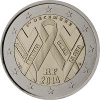 obverse of 2 Euro - The fight against AIDS by way of World AIDS Day (2014) coin from France.