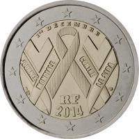 France coin 2 Euro - The fight against AIDS by way of World AIDS Day (2014) obverse obverse of 2 Euro - The fight against AIDS by way of World AIDS Day (2014) coin from France.