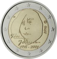 Finland coin 2 Euro - 100th Anniversary of the birth of author and artist Tove Jansson (2014) obverse obverse of 2 Euro - 100th Anniversary of the birth of author and artist Tove Jansson (2014) coin with KM# 194 from Finland. Inscription: FI 2014 Tove Jansson 1914 - 2001