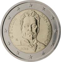 obverse of 2 Euro - 90th anniversary of the death of Giacomo Puccini (2014) coin with KM# 295 from San Marino.