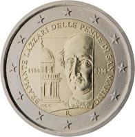 obverse of 2 Euro - 500th anniversary of the death of Bramante Lazzari delle Penne di San Marino (2014) coin with KM# 296 from San Marino.