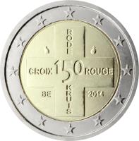 obverse of 2 Euro - Philippe - 150 years of the Belgian Red Cross (2014) coin from Belgium. Inscription: RODE CROIX 150 ROUGE KRUIS BE 2014