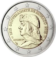 obverse of 2 Euro - Albert II - 500th anniversary of the establishment of Monaco’s sovereignty by Lucien I Grimaldi (2012) coin with KM# 199 from Monaco.
