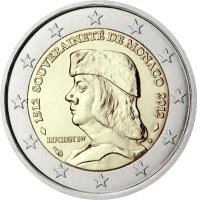 Monaco coin 2 Euro - Albert II - 500th anniversary of the establishment of Monaco’s sovereignty by Lucien I Grimaldi (2012) obverse obverse of 2 Euro - Albert II - 500th anniversary of the establishment of Monaco’s sovereignty by Lucien I Grimaldi (2012) coin with KM# 199 from Monaco.