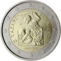 obverse of 2 Euro - 500th anniversary of the birth of Giorgio Vasari (2011) coin with KM# 500 from San Marino.