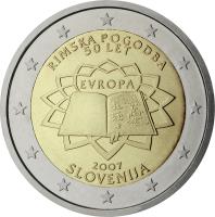 Slovenia coin 2 Euro - 50th anniversary of the Treaty of Rome (2007) obverse obverse of 2 Euro - 50th anniversary of the Treaty of Rome (2007) coin with KM# 106 from Slovenia.