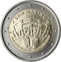 obverse of 2 Euro - European Year of Intercultural Dialogue (2008) coin with KM# 487 from San Marino.