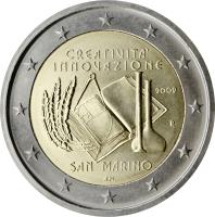obverse of 2 Euro - European Year of Creativity and Innovation (2009) coin with KM# 490 from San Marino.