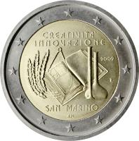 San Marino coin 2 Euro - European Year of Creativity and Innovation (2009) obverse obverse of 2 Euro - European Year of Creativity and Innovation (2009) coin with KM# 490 from San Marino.