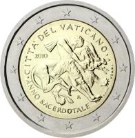 obverse of 2 Euro - Benedict XVI - Year for Priests (2010) coin with KM# 420 from Vatican City.