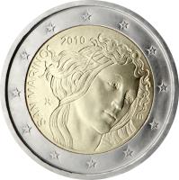 obverse of 2 Euro - 500th anniversary of the death of Sandro Botticelli (2010) coin with KM# 494 from San Marino.
