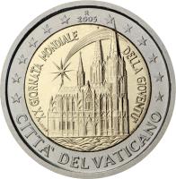 Vatican City coin 2 Euro - Benedict XVI - 20th World Youth Day (2005) obverse obverse of 2 Euro - Benedict XVI - 20th World Youth Day (2005) coin with KM# 374 from Vatican City.