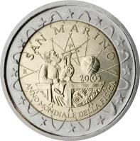 obverse of 2 Euro - World Year of Physics 2005 (2005) coin with KM# 469 from San Marino.