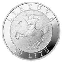 obverse of 50 Litų - 475th Anniversary of the First Statute of Lithuania (2004) coin with KM# 140 from Lithuania. Inscription: LIETUVA 2004 50 LITŲ