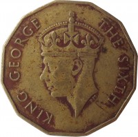 obverse of 3 Pence - George VI (1950 - 1952) coin with KM# 18 from Fiji. Inscription: KING GEORGE THE SIXTH