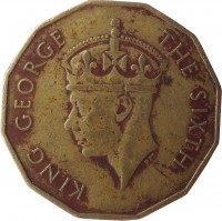 Fiji coin 3 Pence - George VI (1950 - 1952) obverse obverse of 3 Pence - George VI (1950 - 1952) coin with KM# 18 from Fiji. Inscription: KING GEORGE THE SIXTH
