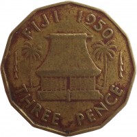 reverse of 3 Pence - George VI (1950 - 1952) coin with KM# 18 from Fiji. Inscription: FIJI 1950 THREE PENCE