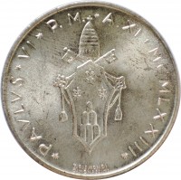 obverse of 500 Lire - Paul VI (1970 - 1976) coin with KM# 123 from Vatican City. Inscription: · PAULUS · VI · P.M. · A. IX · MCMLXXI ·