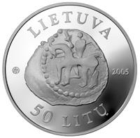 obverse of 50 Litų - Historical and Architectural Monuments of Lithuania - Kernavė (2005) coin with KM# 143 from Lithuania. Inscription: LIETUVA 2005 50 LITŲ
