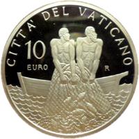 reverse of 10 Euro - Benedict XVI - 60th Anniversary of the Priestly Ordination of Benedict XVI (2011) coin with KM# 428 from Vatican City. Inscription: CITTA' DEL VATICANO 10 EURO R