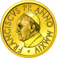 Vatican City coin 10 Euro - Francis - Pontificate of Pope Francis (2014) obverse obverse of 10 Euro - Francis - Pontificate of Pope Francis (2014) coin from Vatican City. Inscription: FRANCISCVS PP. ANNO MMXIV