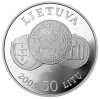 obverse of 50 Litų - 150th Anniversary of the National Museum of Lithuania (2005) coin with KM# 144 from Lithuania. Inscription: LIETUVA 2005 50 LITŲ