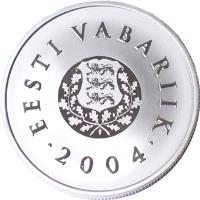 obverse of 10 Krooni - 120th anniversary of the consecration of the Flag of Estonia (2004) coin with KM# 40 from Estonia. Inscription: EESTI VABARIIK 2004