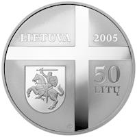 Lithuania coin 50 Litų - Cardinal Vincentas Sladkevičius (1920–2000) (2005) obverse obverse of 50 Litų - Cardinal Vincentas Sladkevičius (1920–2000) (2005) coin with KM# 145 from Lithuania. Inscription: LIETUVA 2005 50 LITŲ