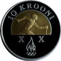 Estonia coin 10 Krooni - Torino Winter Olympics (2006) reverse reverse of 10 Krooni - Torino Winter Olympics (2006) coin with KM# 42 from Estonia. Inscription: 10 KROONI X X