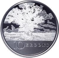 reverse of 10 Krooni - 90th anniversary of the Republic of Estonia (2008) coin with KM# 46 from Estonia. Inscription: 10 KROONI