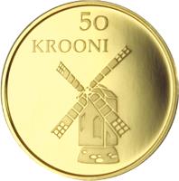 reverse of 50 Krooni - 90th anniversary of the Republic of Estonia (2008) coin with KM# 50 from Estonia. Inscription: 50 KROONI
