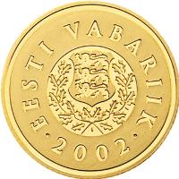 Estonia coin 100 Krooni - 10th anniversary of the re-establishment of the Estonian kroon (2002) obverse obverse of 100 Krooni - 10th anniversary of the re-establishment of the Estonian kroon (2002) coin with KM# 39 from Estonia. Inscription: EESTI VABARIIK 2008