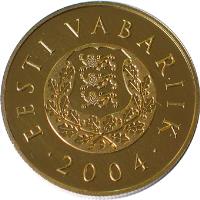 obverse of 100 Krooni - 120th anniversary of the consecration of the Flag of Estonia (2004) coin with KM# 41 from Estonia. Inscription: EESTI VABARIIK 2004