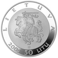 obverse of 50 Litų - 100th Anniversary of the Great Seimas of Vilnius (2005) coin with KM# 147 from Lithuania. Inscription: LIETUVA 2005 50 LITŲ