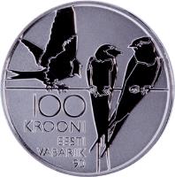 Estonia coin 100 Krooni - 90th anniversary of the Republic of Estonia (2008) reverse reverse of 100 Krooni - 90th anniversary of the Republic of Estonia (2008) coin with KM# 47 from Estonia. Inscription: 100 KROONI EESTI VABARIIK 90