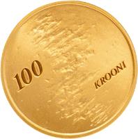 reverse of 100 Krooni - Estonian kroon (2010) coin with KM# 56 from Estonia. Inscription: 100 KROONI