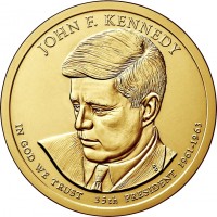 obverse of 1 Dollar - John F. Kennedy (2015) coin with KM# 608 from United States. Inscription: JOHN F. KENNEDY IN GOD WE TRUST 35th PRESIDENT 1961 – 1963