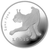 reverse of 50 Litų - Lithuanian nature (2006) coin with KM# 148 from Lithuania. Inscription: LYNX LYNXLŪŠIS