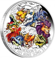 Tuvalu coin 5 Dollars - Elizabeth II - Dragon and His Nine Sons (2015) reverse reverse of 5 Dollars - Elizabeth II - Dragon and His Nine Sons (2015) coin from Tuvalu. Inscription: DRAGON & HIS NINE SONS