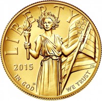 obverse of 100 Dollars - American Gold Eagle - Bullion (2015) coin with KM# 617 from United States. Inscription: LIBERTY 2015 IN GOD WE TRUST