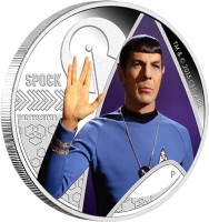 Tuvalu coin 1 Dollar - Elizabeth II - Star Trek: Spock (2015) reverse reverse of 1 Dollar - Elizabeth II - Star Trek: Spock (2015) coin from Tuvalu. Inscription: TM&2015 CBS. ARR. SPOCK 1OZ 999 SILVER P