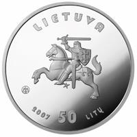 obverse of 50 Litų - XXIX Olympic games (2007) coin with KM# 152 from Lithuania. Inscription: LIETUVA 2007 50 LITŲ