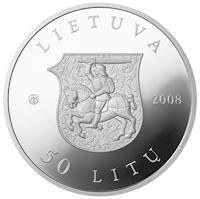Lithuania coin 50 Litų - 550th Birth Anniversary of St Casimir (2008) obverse obverse of 50 Litų - 550th Birth Anniversary of St Casimir (2008) coin with KM# 154 from Lithuania. Inscription: LIETUVA 2008 50 LITŲ