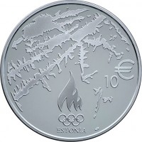 reverse of 10 Euro - Olympic Winter Games in Sochi (2014) coin with KM# 74 from Estonia. Inscription: 10 € ESTONIA