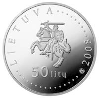 obverse of 50 Litų - Lithuanian Nature (2008) coin with KM# 159 from Lithuania. Inscription: LIETUVA 2008 50 LITŲ