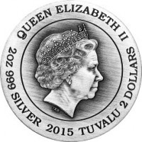 Tuvalu coin 2 Dollars - Elizabeth II - Goddesses of Olympus: Aphrodite (2015) obverse obverse of 2 Dollars - Elizabeth II - Goddesses of Olympus: Aphrodite (2015) coin with KM# 268 from Tuvalu. Inscription: QUEEN ELIZABETH II 2OZ 999 SILVER 2015 TUVALU 2 DOLLARS